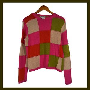 Vintage Y2K Lilly Pulitzer Patchwork Knit Sweater Cashmere Angora Blend Size L